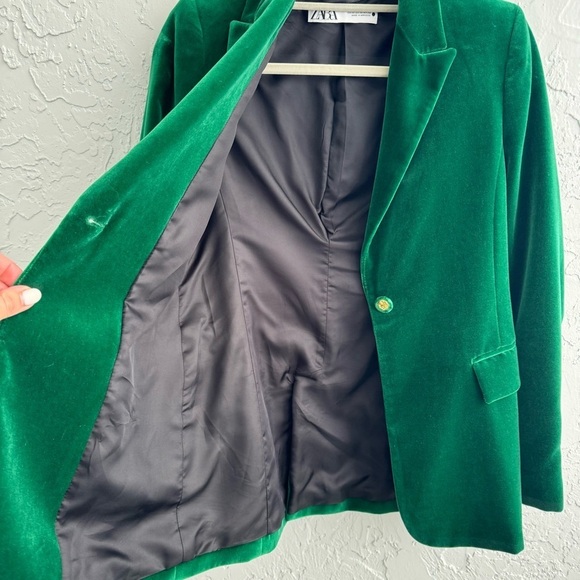 Zara LIMITED EDITION bloggers favorite emerald Green Velvet Blazer,size XS - Picture 13 of 16